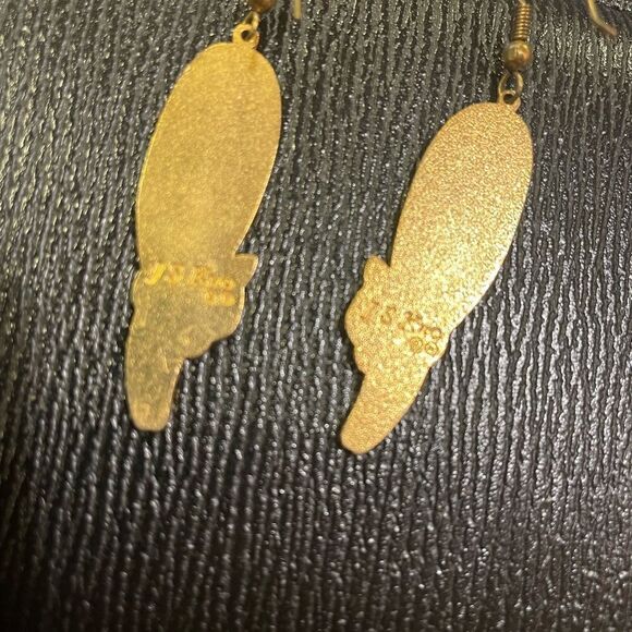 KS Kuo Vintage Blue and Gold Enamel Cat Earrings - Picture 6 of 10